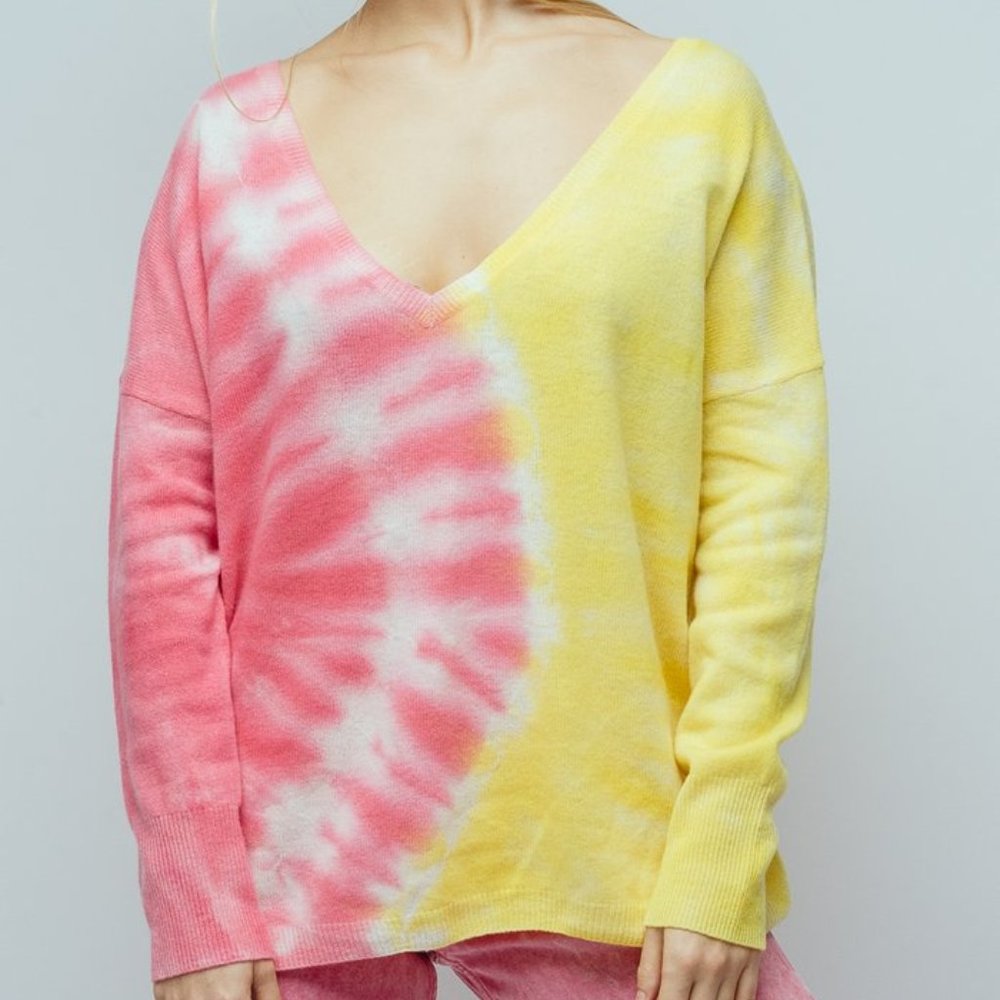 CRUSH Malibu Tie Dye Oversized V Neck LS Shirt